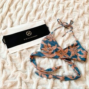 Vix Blue and Tan Floral Wrap Bikini Top